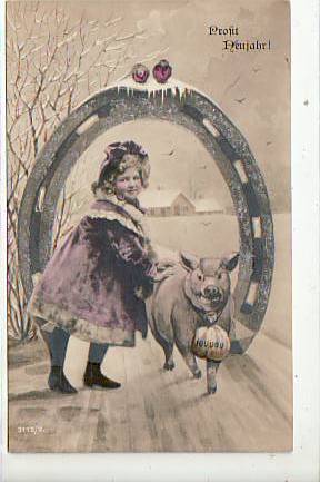 Glückwunsch Neujahr Schwein und Kind Glückwunsch Neujahr Schwein und Kind