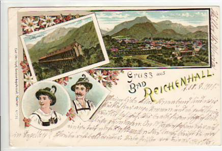 Bad Reichenhall Litho mit Trachten Bayern 1901 Bad Reichenhall Litho mit Trachten Bayern 1901
