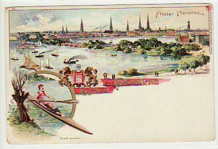 Hamburg Litho Alster Panorama ca 1900 Hamburg Litho Alster Panorama ca 1900