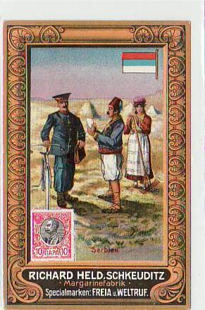 Schkeuditz Werbekarte Margarienefabrik,Postbote Serbien,Briefmar Schkeuditz Werbekarte Margarienefabrik,Postbote Serbien,Briefmar