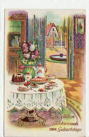 Glückwunsch zum Geburtstag Prägekarte Kuchen 1932 Glückwunsch zum Geburtstag Prägekarte Kuchen 1932