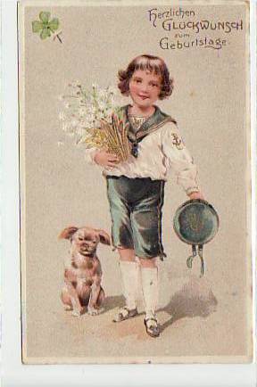 Glückwunsch zum Geburtstag Prägekarte Kind Marine Hund 1907 Glückwunsch zum Geburtstag Prägekarte Kind Marine Hund 1907