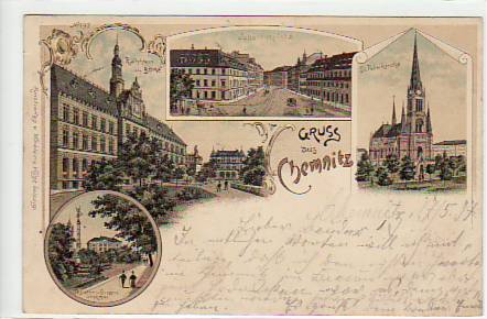 Chemnitz Litho Johannisplatz,Rathaus 1897 Chemnitz Litho Johannisplatz,Rathaus 1897