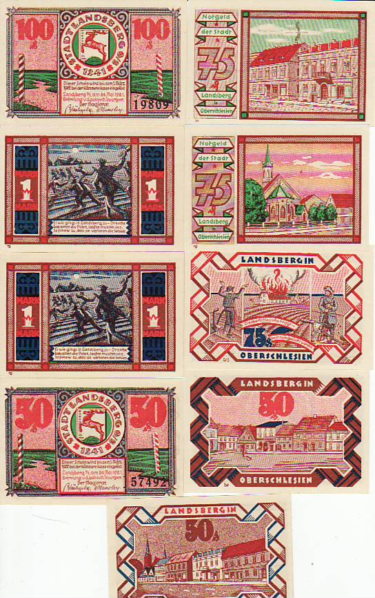 Landsberg Schlesien 9 Scheine Notgeld 1921 Landsberg Schlesien 9 Scheine Notgeld 1921