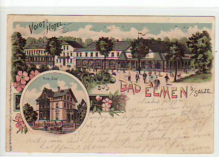 Schönebeck-Bad Elmen an der Elbe Vogts Hotel Litho 1902 Schönebeck-Bad Elmen an der Elbe Vogts Hotel Litho 1902