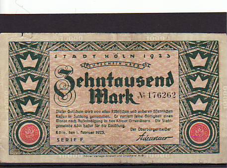 Köln am Rhein Notgeld Zehntausend Mark Köln am Rhein Notgeld Zehntausend Mark