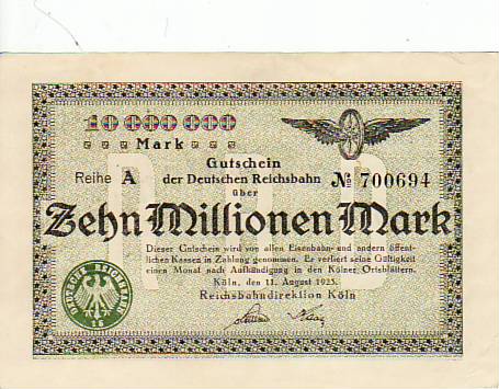 Köln am Rhein Notgeld 10 Millionen Mark Köln am Rhein Notgeld 10 Millionen Mark