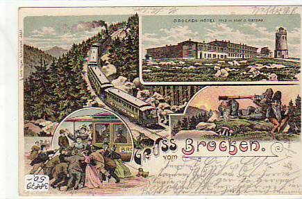 2x Litho und Nachdruck Eisenbahn Harzquerbahn Brocken 1905