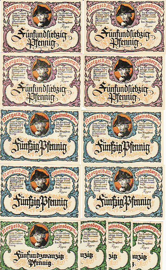 Rheinsberg in der Mark 12 Scheine Notgeld mit Bildern
