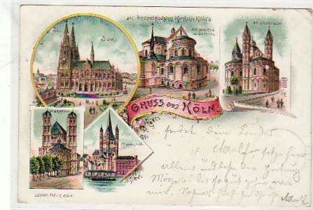 Köln am Rhein Litho Ansichtskarte von 1897 Köln am Rhein Litho Ansichtskarte von 1897