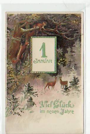 Glückwunsch Neujahr Tiere im Wald ca 1910 Glückwunsch Neujahr Tiere im Wald ca 1910