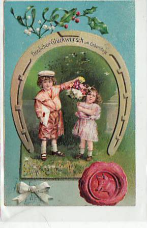 Glückwunsch zum Geburtstag Prägekarte Kinder 1911 Glückwunsch zum Geburtstag Prägekarte Kinder 1911