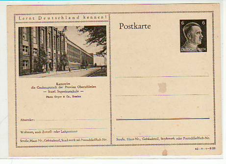 Kattowitz Schlesien Ganzsache ca 1940 Kattowitz Schlesien Ganzsache ca 1940