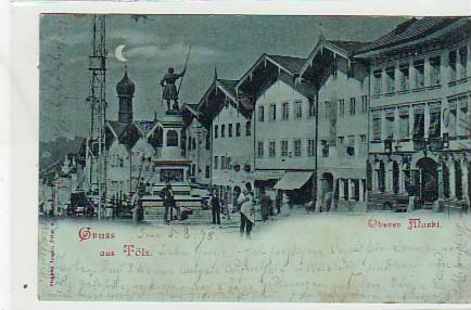 Bad Tölz Mondschein AK Oberer Markt 1898 Bad Tölz Mondschein AK Oberer Markt 1898