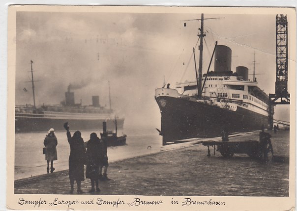 Ozeandampfer Europpa Bremen in Bremerhaven Schiffspoststempel Seepost Deutschland-Amerika 1935