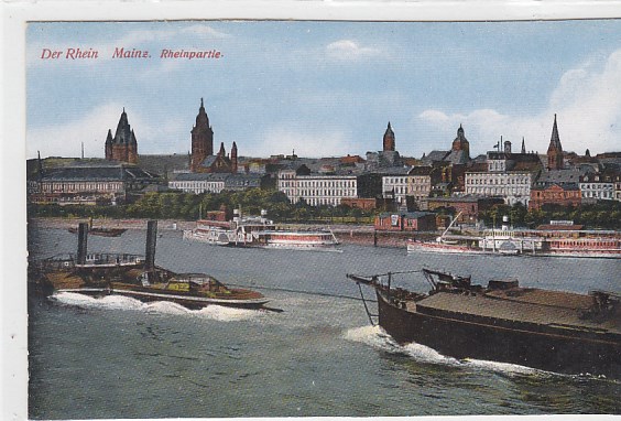 Frachtschiffe Binnenschiffe Mainz Rhein ca 1920