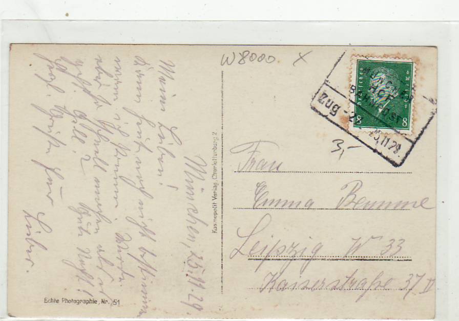 Bahnpoststempel München auf Ansichtskarte 1928