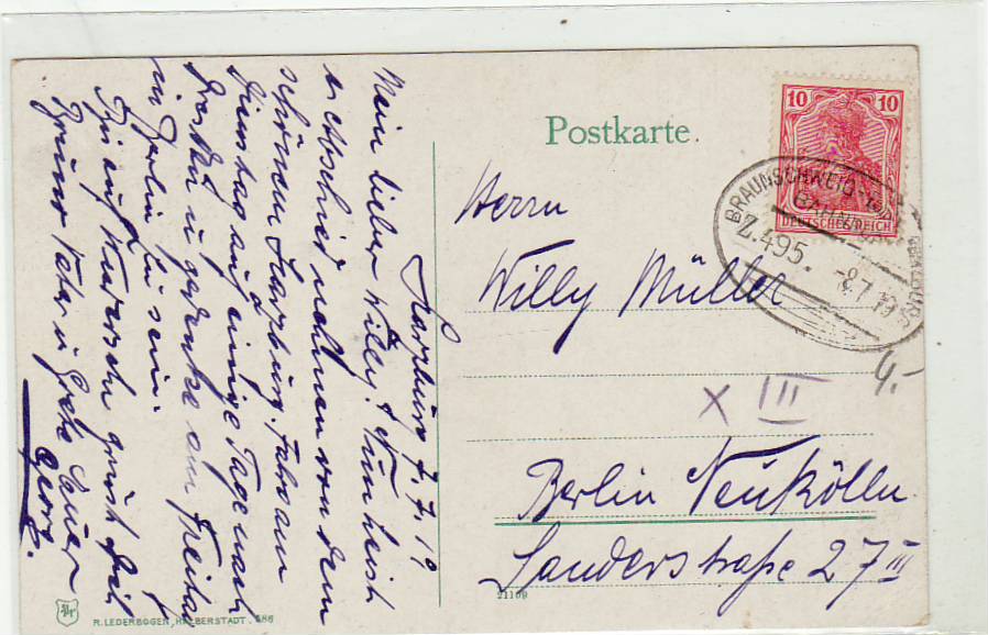 Bahnpoststempel Braunschweig auf Ansichtskarte Brocken Harz 1919