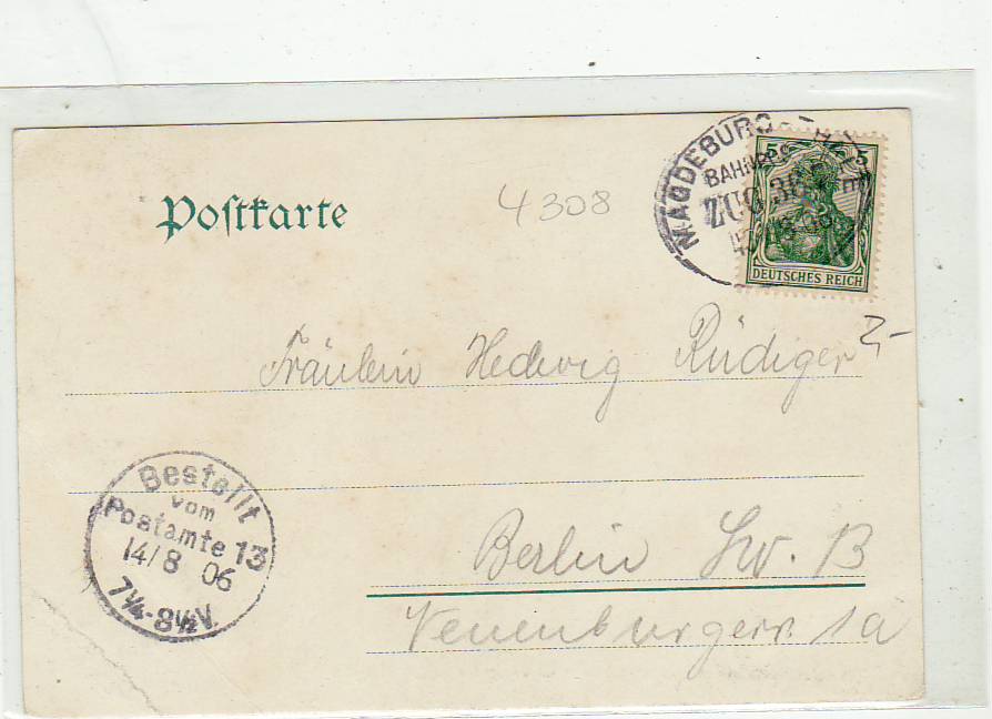 Bahnpoststempel Magdeburg-Halle Saale auf Ansichtskarte Bodethal 1906