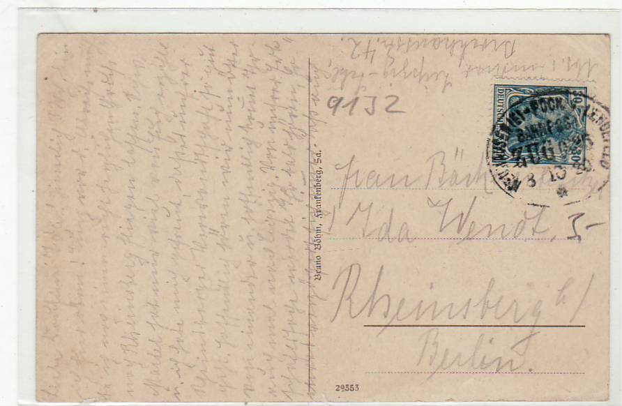 Bahnpoststempel auf Ansichtskarte Bad Einsiedel Erzgebirge 1920