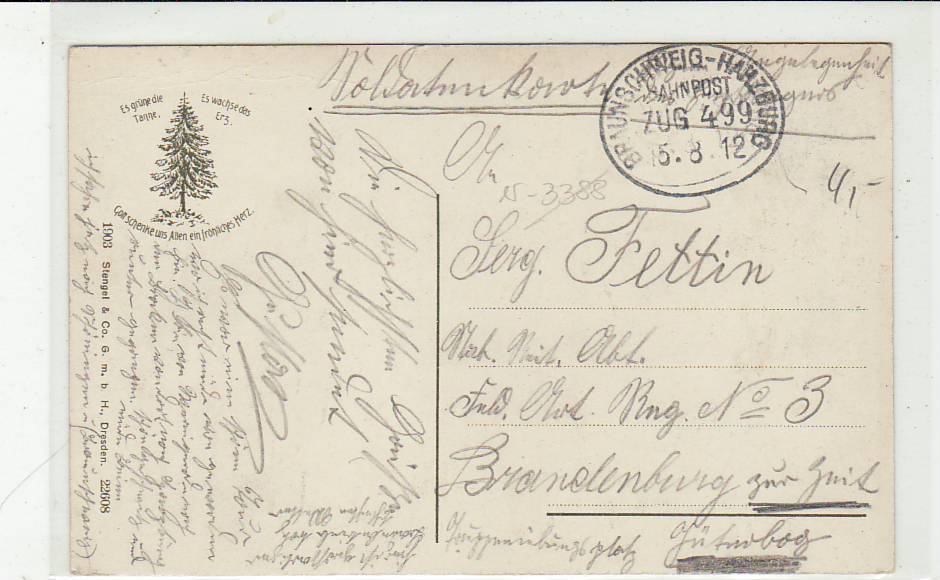 Bahnpoststempel Braunschweig-Harzburg auf Ansichtskarte Bad Harzburg 1912