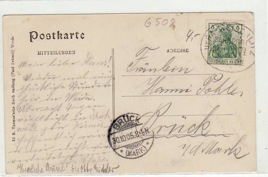 Bahnpoststempel Gera-Weischlitz auf Ansichtskarte Weida Osterburg