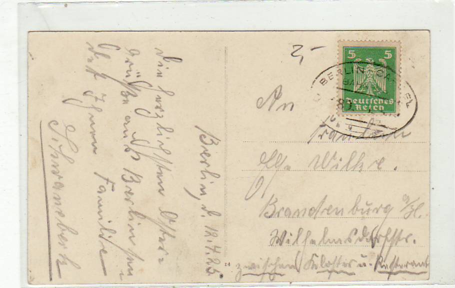 Bahnpoststempel Berlin-Kassel auf Ansichtskarte Berlin Mitte 1925