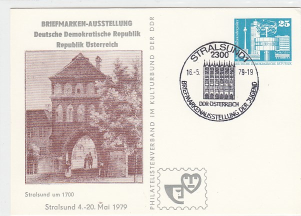 Stralsund Anlaß Postkarte Briefmarken Ausstellung 1979