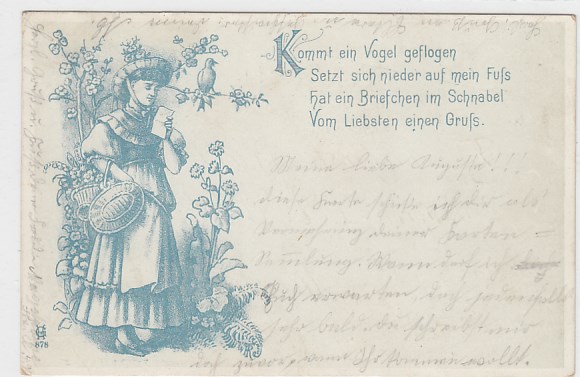 Liedkarten Musik Kommt ein Vogel geflogen 1899