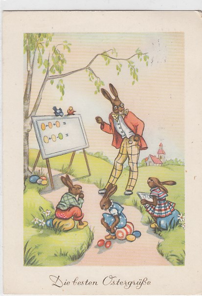 Glückwunsch Frohe Ostern Hasen 1955