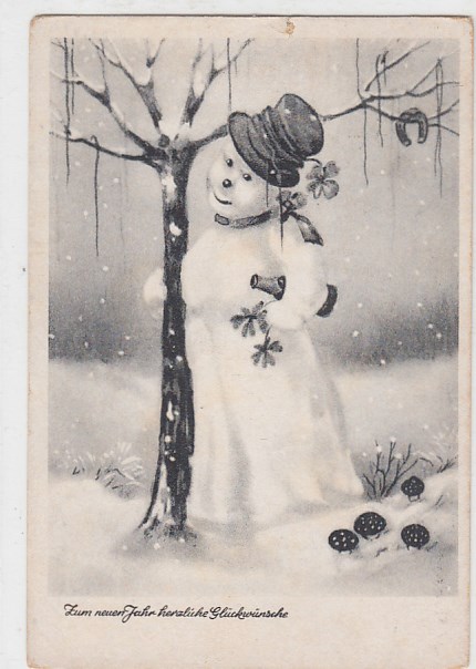 Glückwunsch Neujahr Schneemann 1956 Glückwunsch Neujahr Schneemann 1956