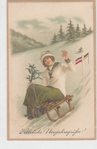 Glückwunsch Neujahr Schlitten ca 1930 Glückwunsch Neujahr Schlitten ca 1930