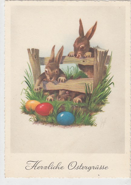 Glückwunsch Frohe Ostern Hasen 1956