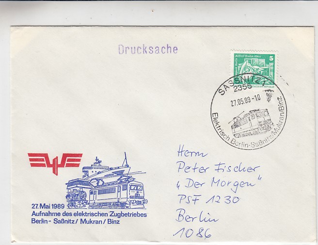 Sassnitz-Saßnitz auf Rügen Briefe Belege Eisenbahn 1989