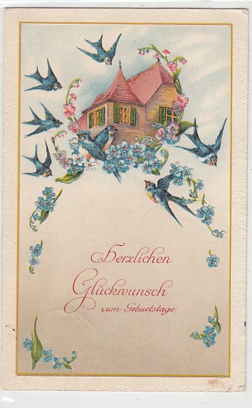 Glückwunsch zum Geburtstag Prägekarte Vögel 1915 Glückwunsch zum Geburtstag Prägekarte Vögel 1915