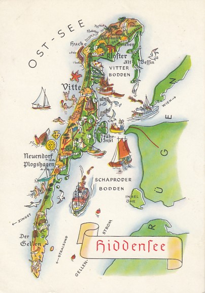 Hiddensee Kloster Vitte Neuendorf AK als Landkarte mit Schaprode 1967