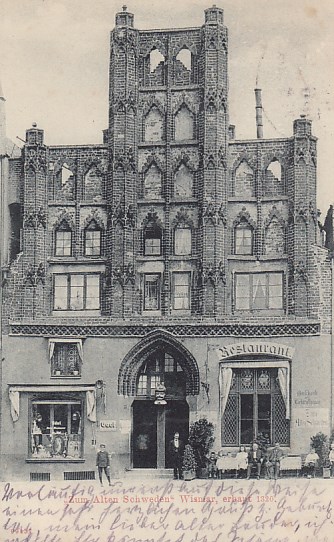 Wismar Restaurant zum alten Schweden Bahnpoststempel Ludwigslust 1908