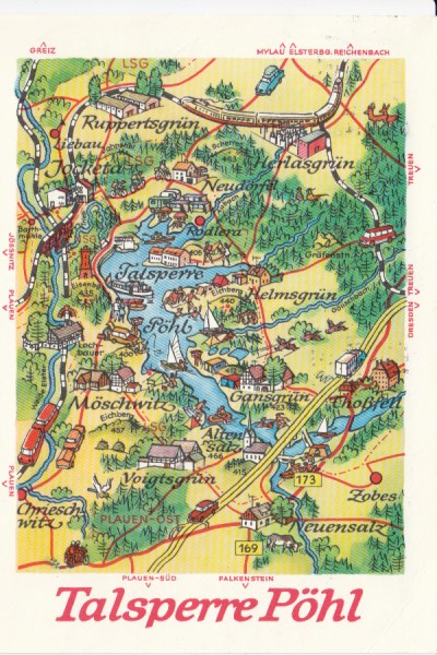 Postkarte als Landkarte Talsperre Pöhl Jocketa Ruppertsgrün Neuensalz Möschwitz Helmsgrün