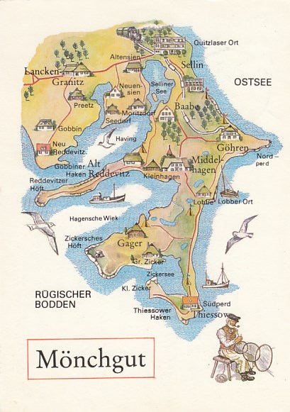 Postkarte als Landkarte Mönchgut Lancken-Granitz Reddevitz Göhren Gager Thiessow