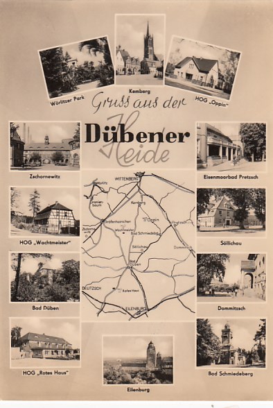 Postkarte als Landkarte Dübener Heide Oppin Söllichau Zschornewitz Dommitzsch