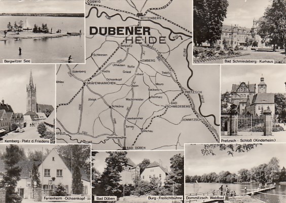 Postkarte als Landkarte Dübener Heide Kemberg Pretzsch  Dommitzsch Ochsenkopf