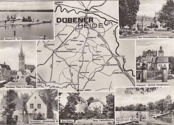 Postkarte als Landkarte Dübener Heide Kemberg Pretzsch  Dommitzsch Ochsenkopf