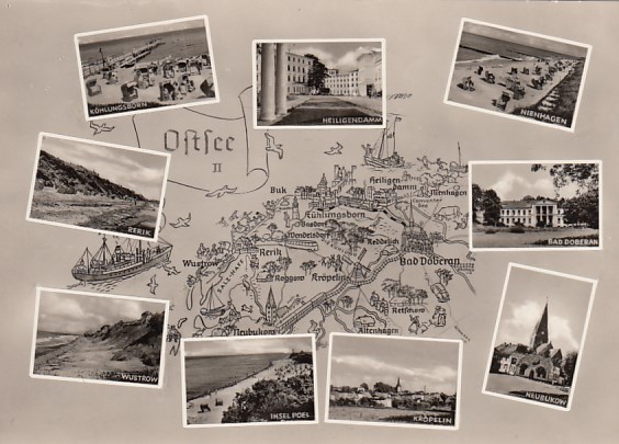 Postkarte als Landkarte Insel Poel Neubukow Wustrow Kröpelin Rerik 1961