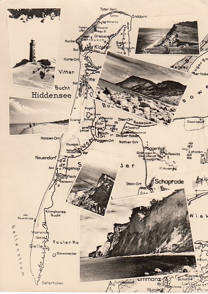Postkarte als Landkarte Hiddensee Vitte Kloster Ummanz Schaprode 1964