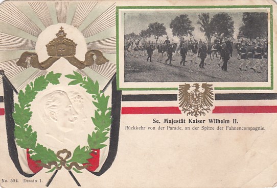 Adel Monarchie Kaiser Wilhelm 2. Militär Parade Fahnencompagnie Prägekarte Dessin