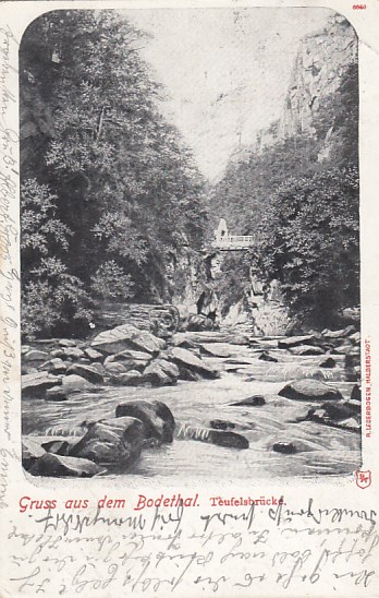 Thale im Harz Bodethal Teufelsbrücke Bahnpoststempel Halle-Hildesheim