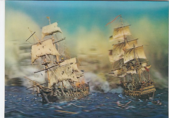 3D Ansichtskarte Segelschiffe Naval Battle