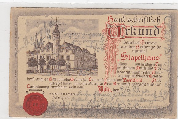 Köln am Rhein Stapelhaus 1903 Köln am Rhein Stapelhaus 1903