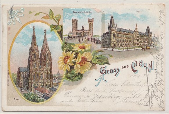 Köln am Rhein Litho Ansichtskarte 1899 Köln am Rhein Litho Ansichtskarte 1899