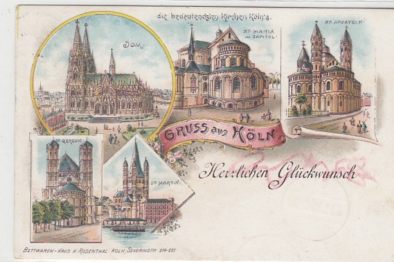 Köln am Rhein Litho Ansichtskarte von 1898 Köln am Rhein Litho Ansichtskarte von 1898